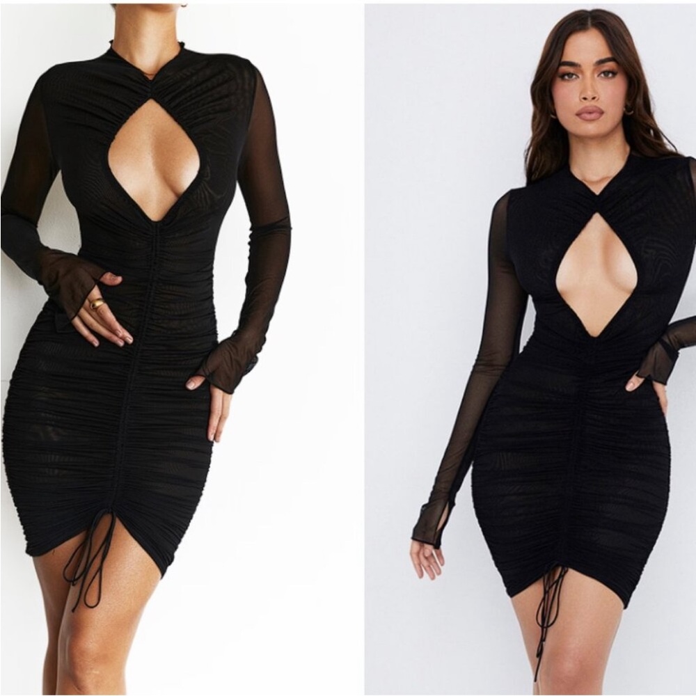 House of CB - “Rose” Black Mesh Cutout Mini Dress